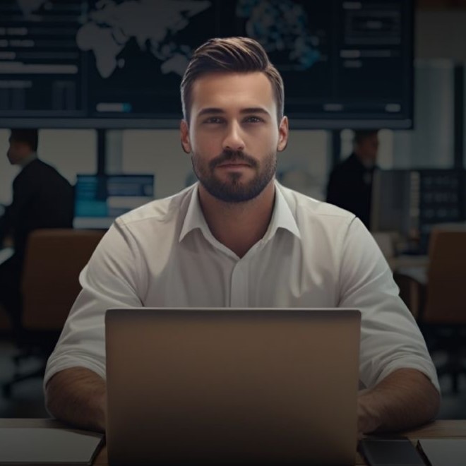 Profissional de tecnologia em ambiente corporativo